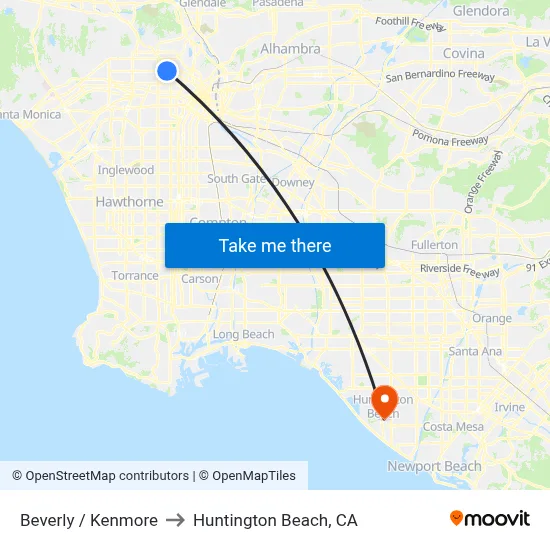 Beverly / Kenmore to Huntington Beach, CA map