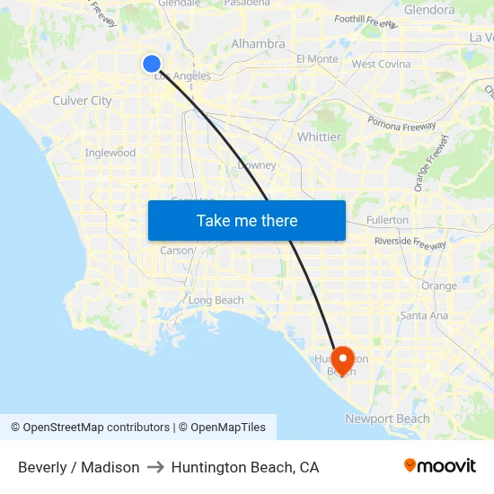Beverly / Madison to Huntington Beach, CA map