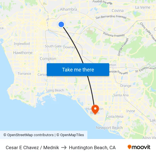 Cesar E Chavez / Mednik to Huntington Beach, CA map