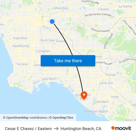 Cesar E Chavez / Eastern to Huntington Beach, CA map