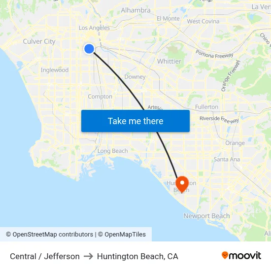 Central / Jefferson to Huntington Beach, CA map