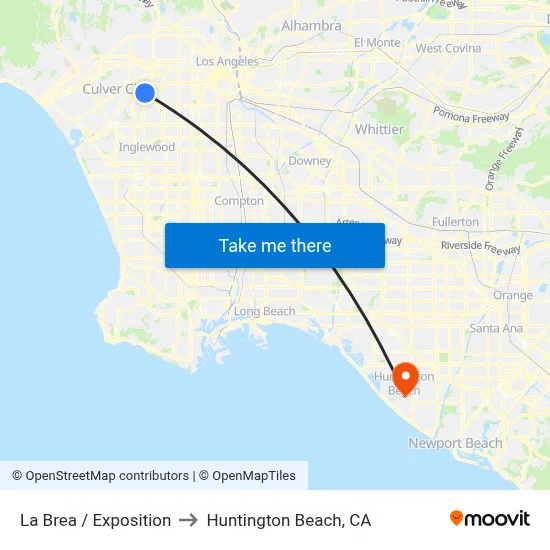 La Brea / Exposition to Huntington Beach, CA map