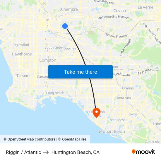 Riggin / Atlantic to Huntington Beach, CA map