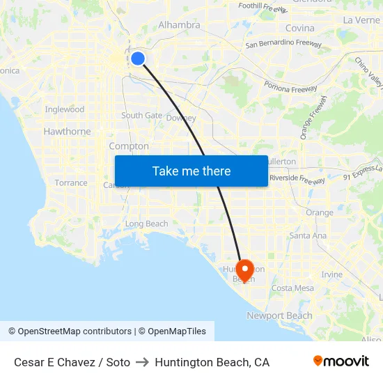 Cesar E Chavez / Soto to Huntington Beach, CA map