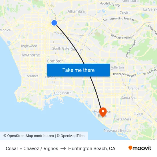 Cesar E Chavez / Vignes to Huntington Beach, CA map