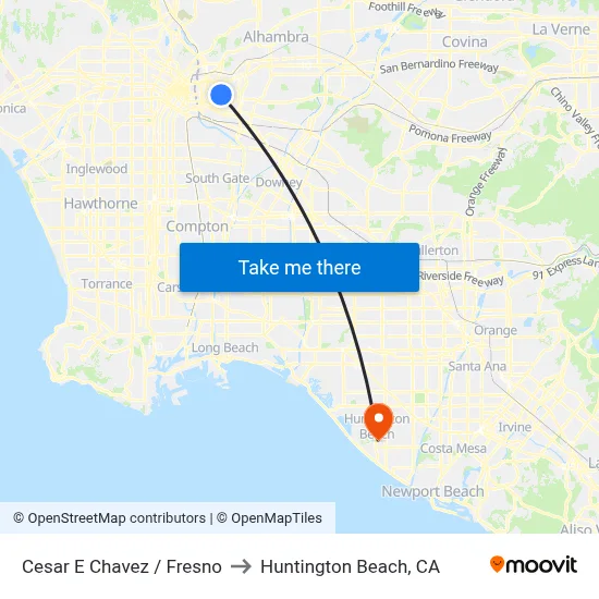 Cesar E Chavez / Fresno to Huntington Beach, CA map