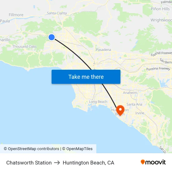 Chatsworth Station to Huntington Beach, CA map