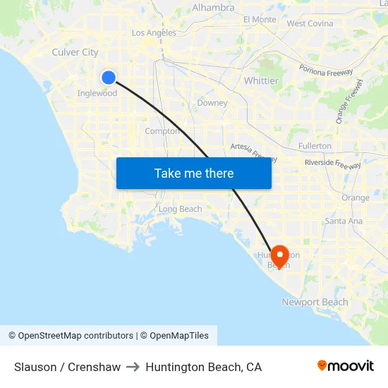Slauson / Crenshaw to Huntington Beach, CA map