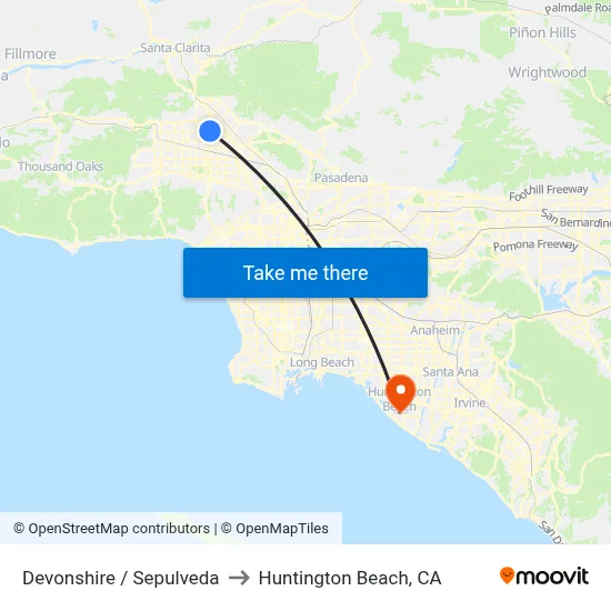 Devonshire / Sepulveda to Huntington Beach, CA map