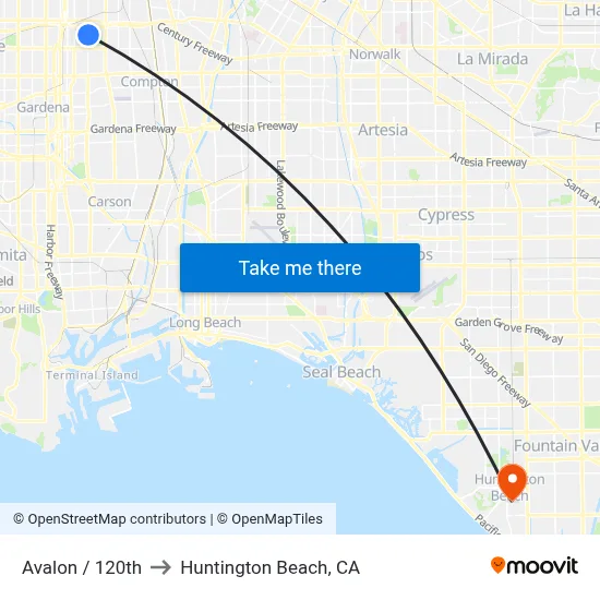 Avalon / 120th to Huntington Beach, CA map