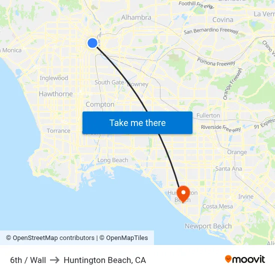 6th / Wall to Huntington Beach, CA map