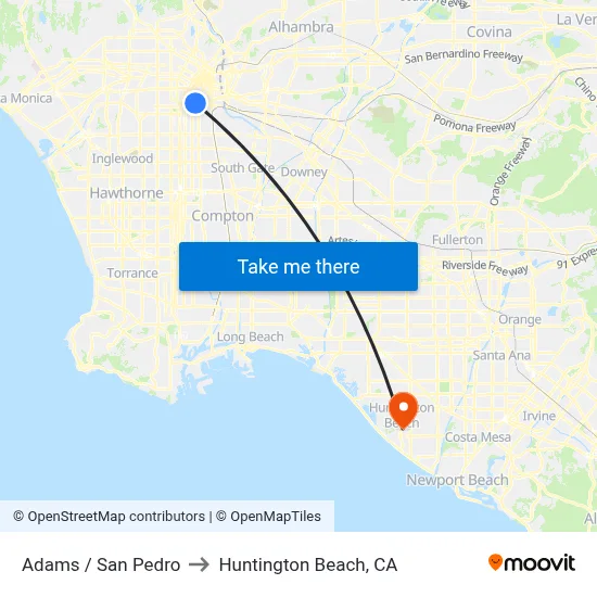 Adams / San Pedro to Huntington Beach, CA map