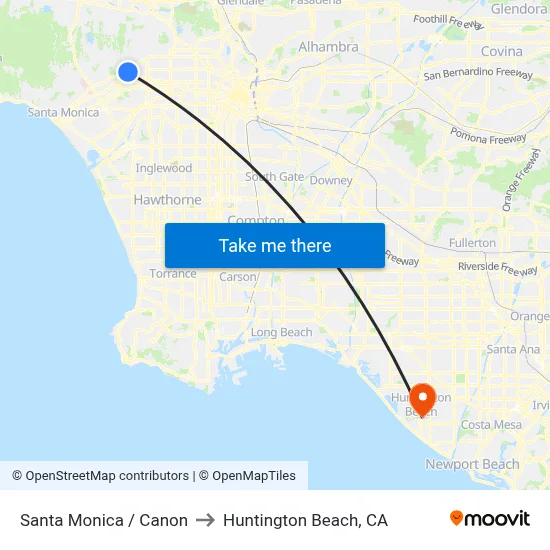 Santa Monica / Canon to Huntington Beach, CA map