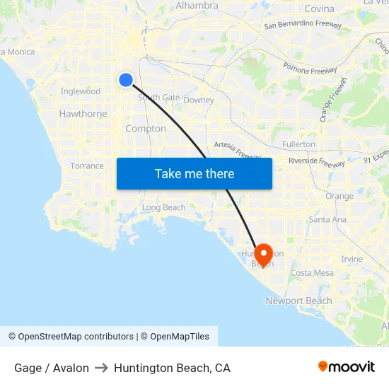 Gage / Avalon to Huntington Beach, CA map