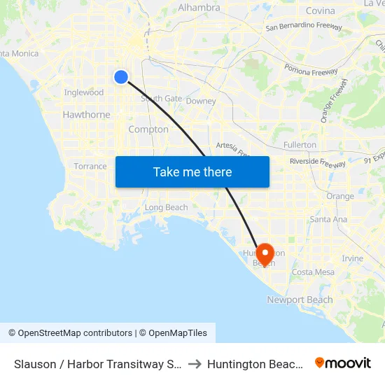 Slauson / Harbor Transitway Station to Huntington Beach, CA map