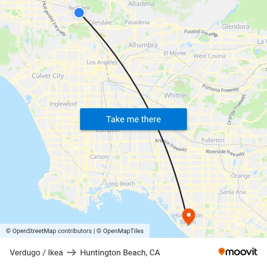 Verdugo / Ikea to Huntington Beach, CA map