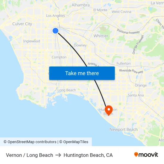 Vernon / Long Beach to Huntington Beach, CA map