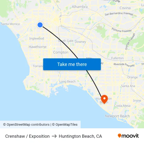 Crenshaw / Exposition to Huntington Beach, CA map