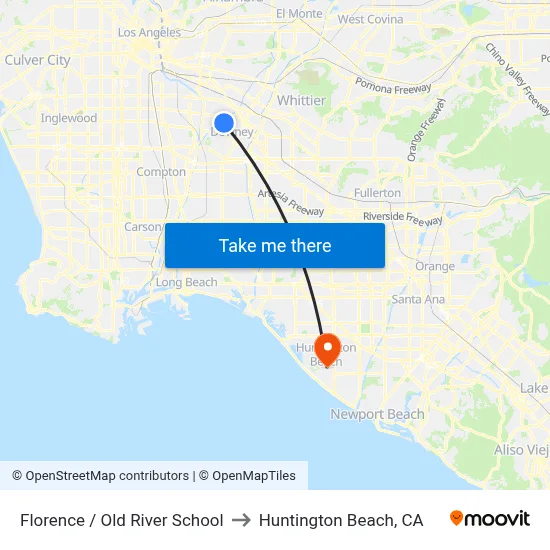 Florence / Old River School to Huntington Beach, CA map