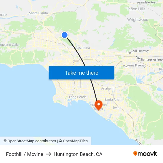 Foothill / Mcvine to Huntington Beach, CA map