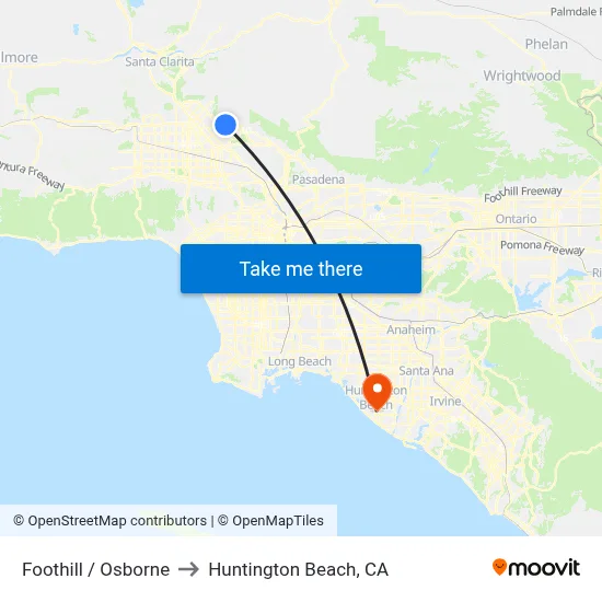 Foothill / Osborne to Huntington Beach, CA map
