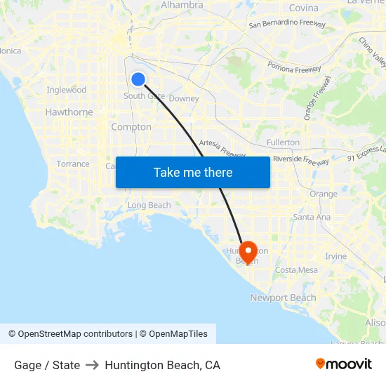 Gage / State to Huntington Beach, CA map