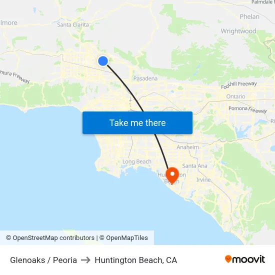 Glenoaks / Peoria to Huntington Beach, CA map