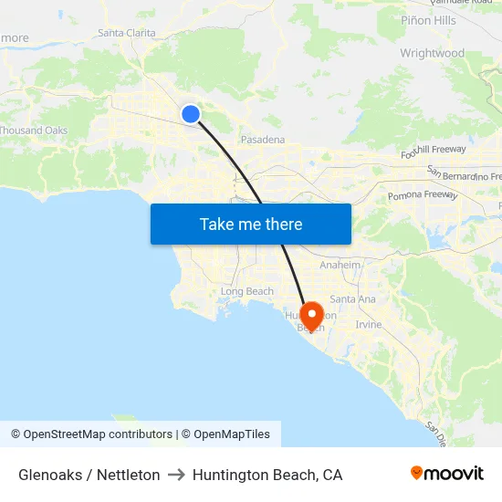 Glenoaks / Nettleton to Huntington Beach, CA map
