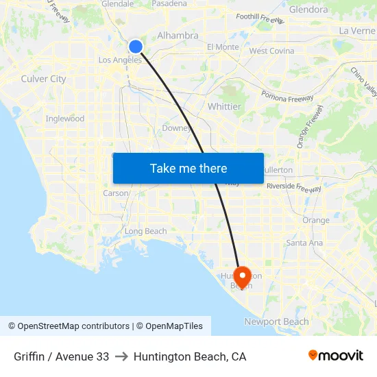 Griffin / Avenue 33 to Huntington Beach, CA map