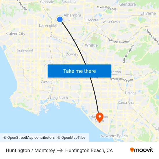 Huntington / Monterey to Huntington Beach, CA map