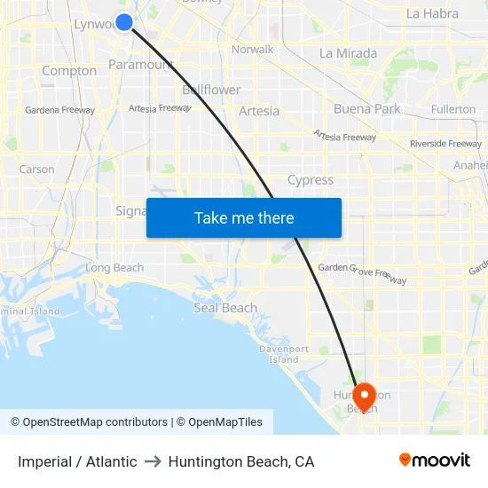 Imperial / Atlantic to Huntington Beach, CA map