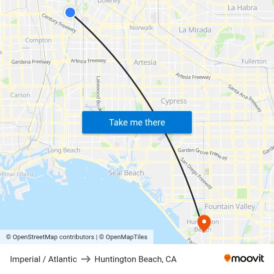 Imperial / Atlantic to Huntington Beach, CA map