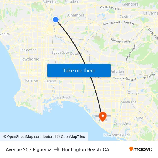 Avenue 26 / Figueroa to Huntington Beach, CA map