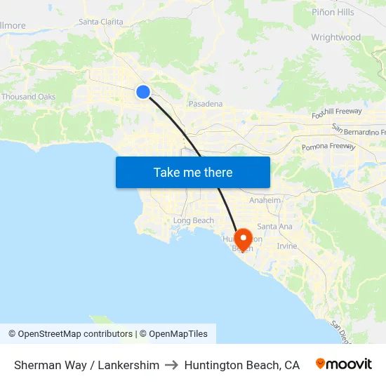 Sherman Way / Lankershim to Huntington Beach, CA map