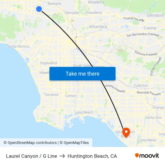 Laurel Canyon / G Line to Huntington Beach, CA map