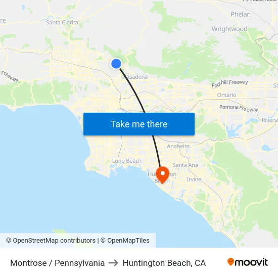 Montrose / Pennsylvania to Huntington Beach, CA map