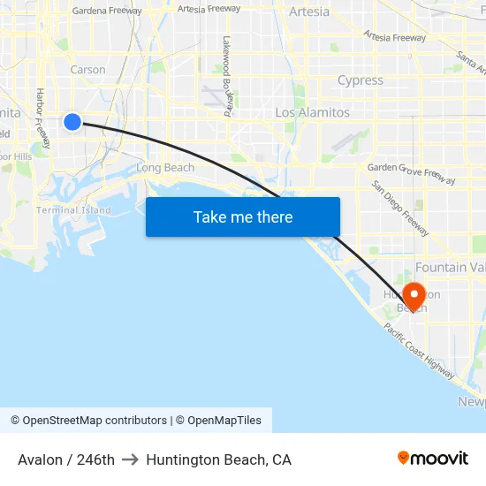 Avalon / 246th to Huntington Beach, CA map