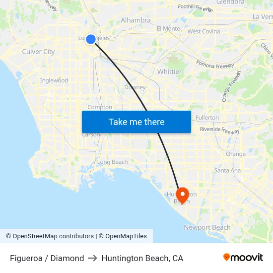 Figueroa / Diamond to Huntington Beach, CA map