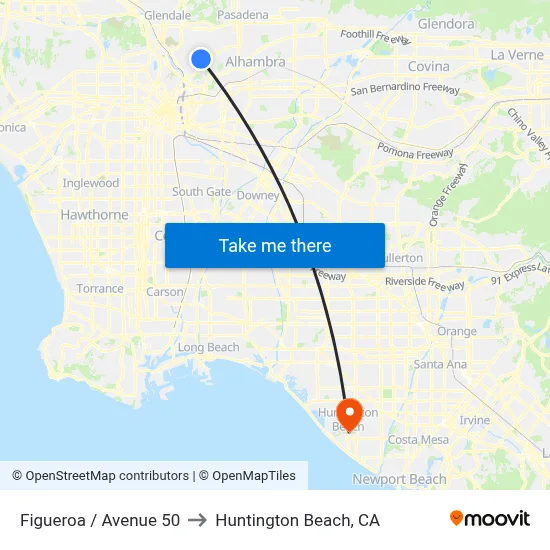 Figueroa / Avenue 50 to Huntington Beach, CA map