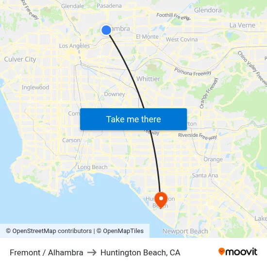 Fremont / Alhambra to Huntington Beach, CA map