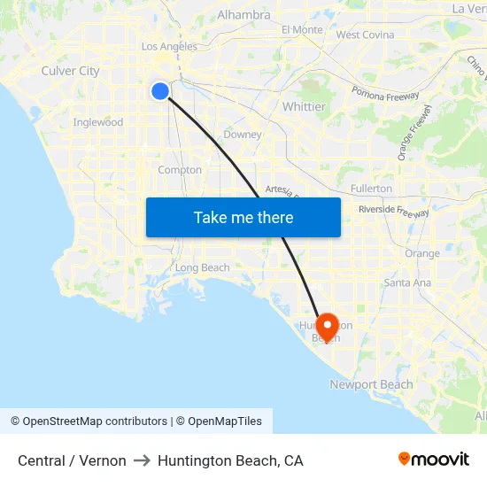 Central / Vernon to Huntington Beach, CA map