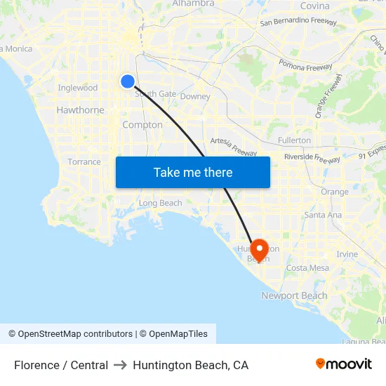 Florence / Central to Huntington Beach, CA map