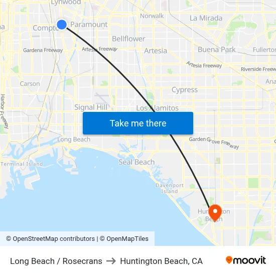 Long Beach / Rosecrans to Huntington Beach, CA map