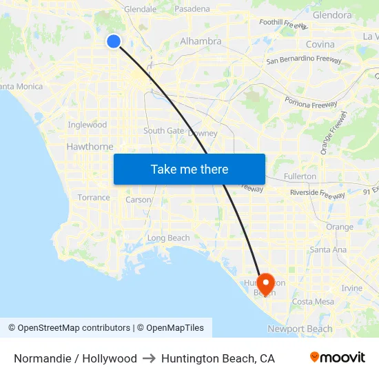 Normandie / Hollywood to Huntington Beach, CA map