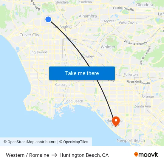 Western / Romaine to Huntington Beach, CA map
