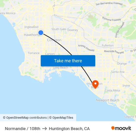 Normandie / 108th to Huntington Beach, CA map