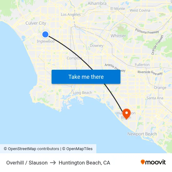Overhill / Slauson to Huntington Beach, CA map