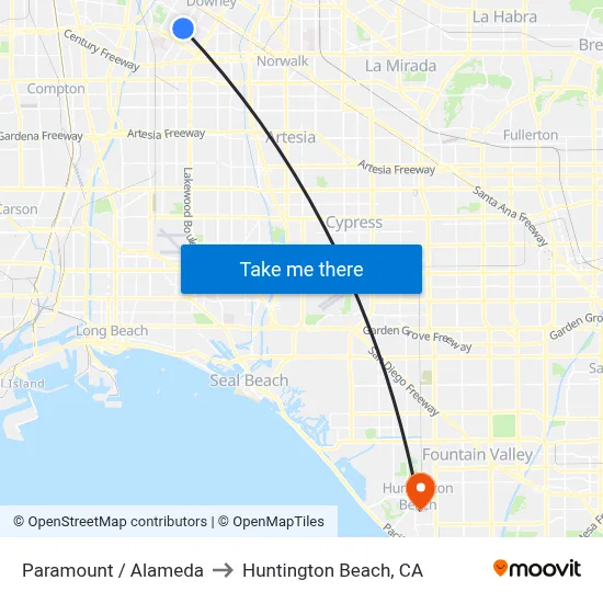Paramount / Alameda to Huntington Beach, CA map
