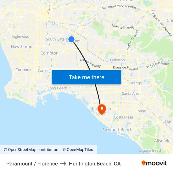 Paramount / Florence to Huntington Beach, CA map