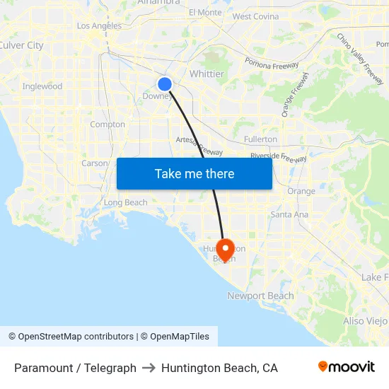 Paramount / Telegraph to Huntington Beach, CA map